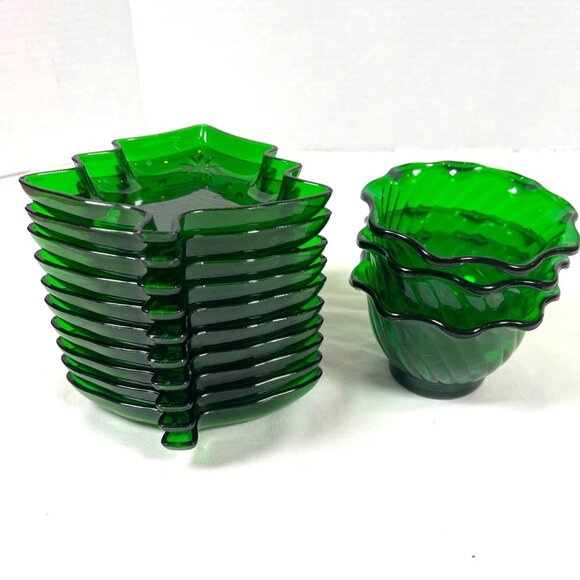 Green Holiday Christmas Tree Snack Candy Nut Dish Bowl Plastic 13 Pc Set Vintage - Picture 12 of 16
